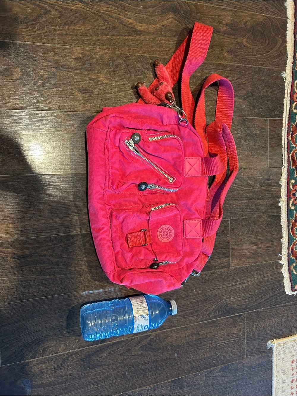 Kipling Hot Pink Multiple-Zip Crossbody Shoulder Bag